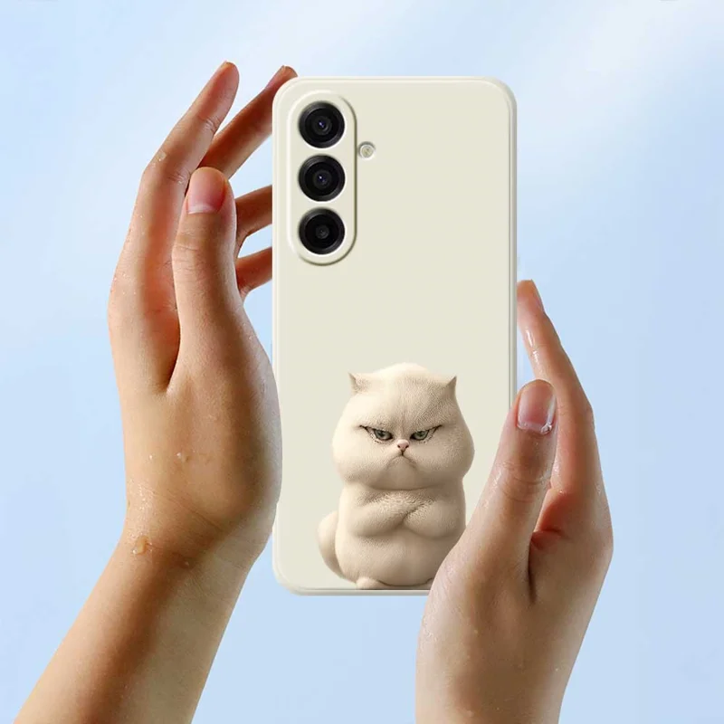 For Samsung Galaxy A17 5G / A17 4G Case Angry Cat Pattern Printing Straight Edge TPU Phone Back Cover - Black