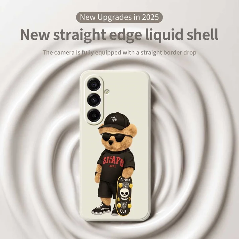 For Samsung Galaxy A17 5G Case Cool Bear Pattern Printing Straight Edge TPU Phone Back Cover - Beige