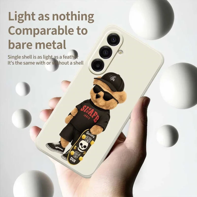 For Samsung Galaxy A17 5G Case Cool Bear Pattern Printing Straight Edge TPU Phone Back Cover - Beige