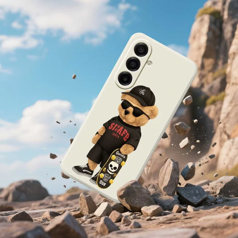 For Samsung Galaxy A17 5G Case Cool Bear Pattern Printing Straight Edge TPU Phone Back Cover - Beige