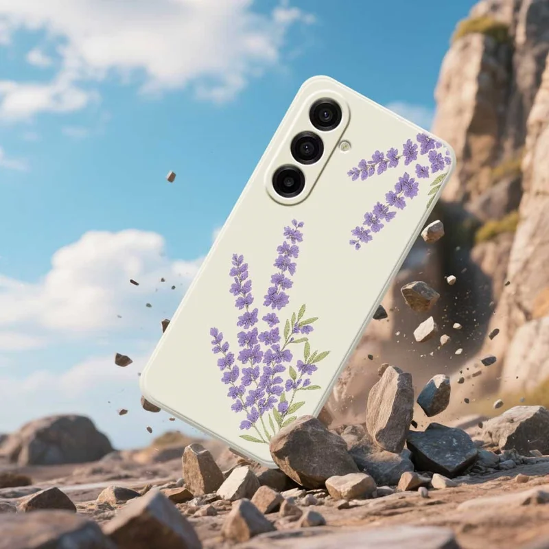 TPU-hoesje voor Samsung Galaxy A17 5G / A17 4G met lila dessin, rechte rand, TPU-telefoonhoes - Beige