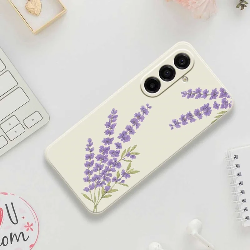 TPU-hoesje voor Samsung Galaxy A17 5G / A17 4G met lila dessin, rechte rand, TPU-telefoonhoes - Beige