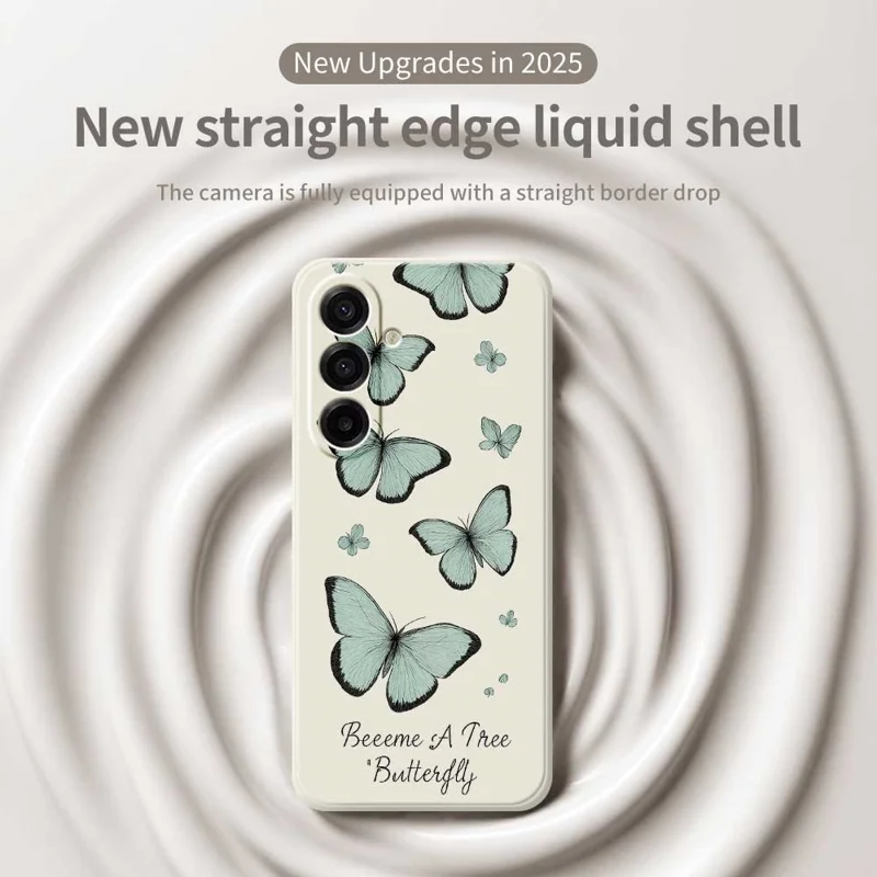 Für Samsung Galaxy A17 5G Hülle Grünes Schmetterlings-Muster Druck Gerade Kante TPU Handy Rückseite Schutzhülle - Beige