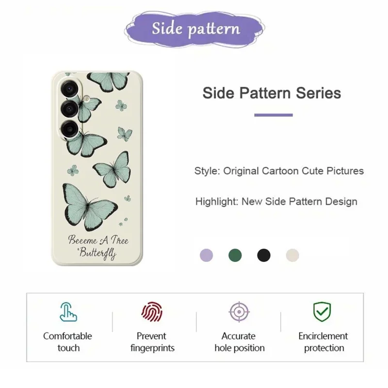 Für Samsung Galaxy A17 5G Hülle Grünes Schmetterlings-Muster Druck Gerade Kante TPU Handy Rückseite Schutzhülle - Beige