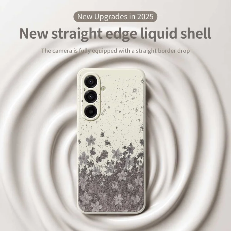 For Samsung Galaxy A17 5G / A17 4G Case Grey Flowers Pattern Printing Straight Edge TPU Phone Back Cover - Beige