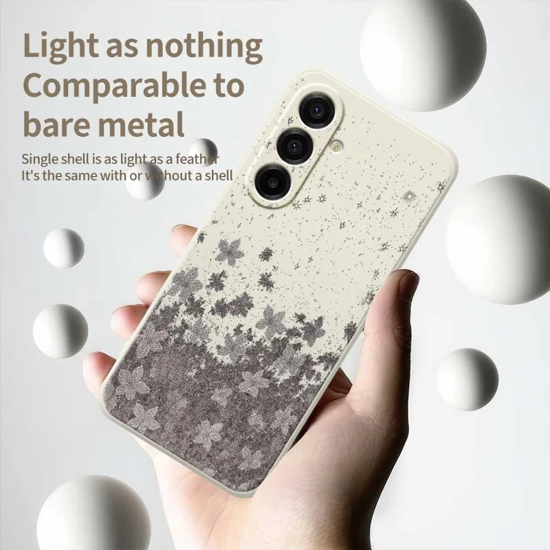 For Samsung Galaxy A17 5G / A17 4G Case Grey Flowers Pattern Printing Straight Edge TPU Phone Back Cover - Beige