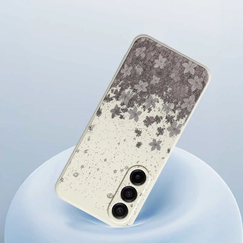 For Samsung Galaxy A17 5G / A17 4G Case Grey Flowers Pattern Printing Straight Edge TPU Phone Back Cover - Beige