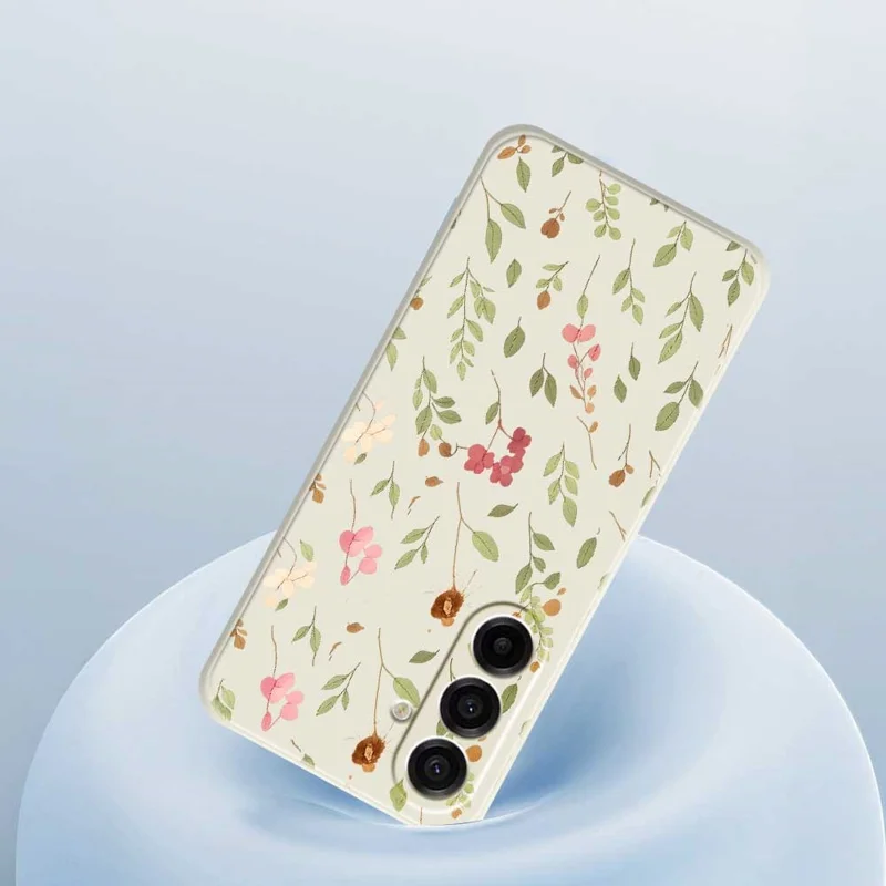For Samsung Galaxy A17 5G Case Small Flower Leaves Pattern Printing Straight Edge TPU Phone Back Cover - Beige