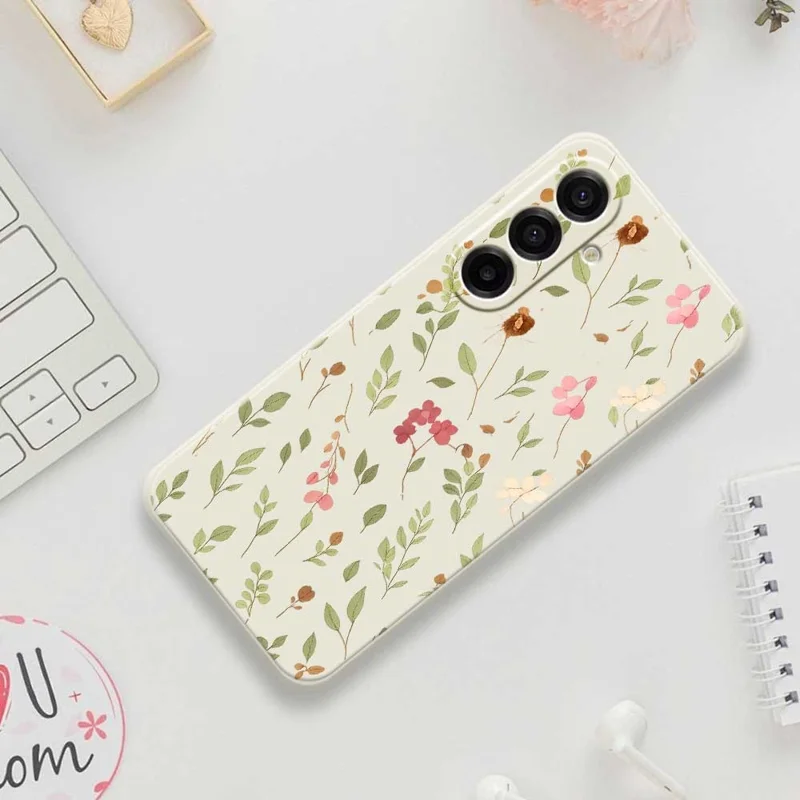 For Samsung Galaxy A17 5G Case Small Flower Leaves Pattern Printing Straight Edge TPU Phone Back Cover - Beige