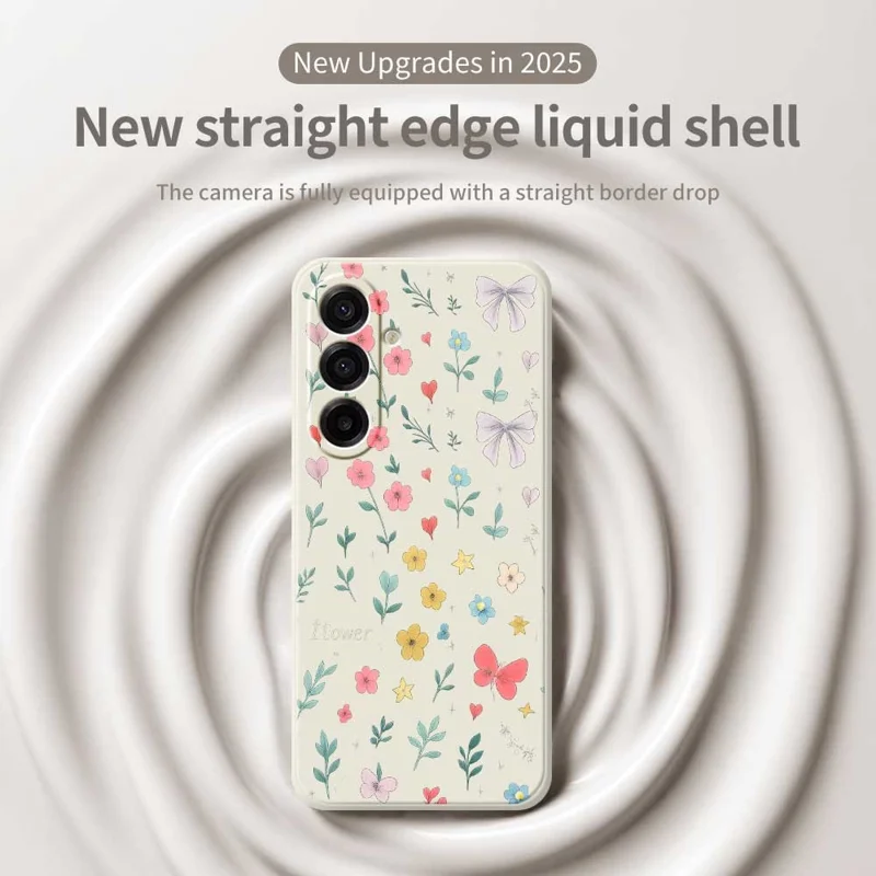 For Samsung Galaxy A17 5G Case Floral Bow Pattern Printing Straight Edge TPU Phone Back Cover - Beige