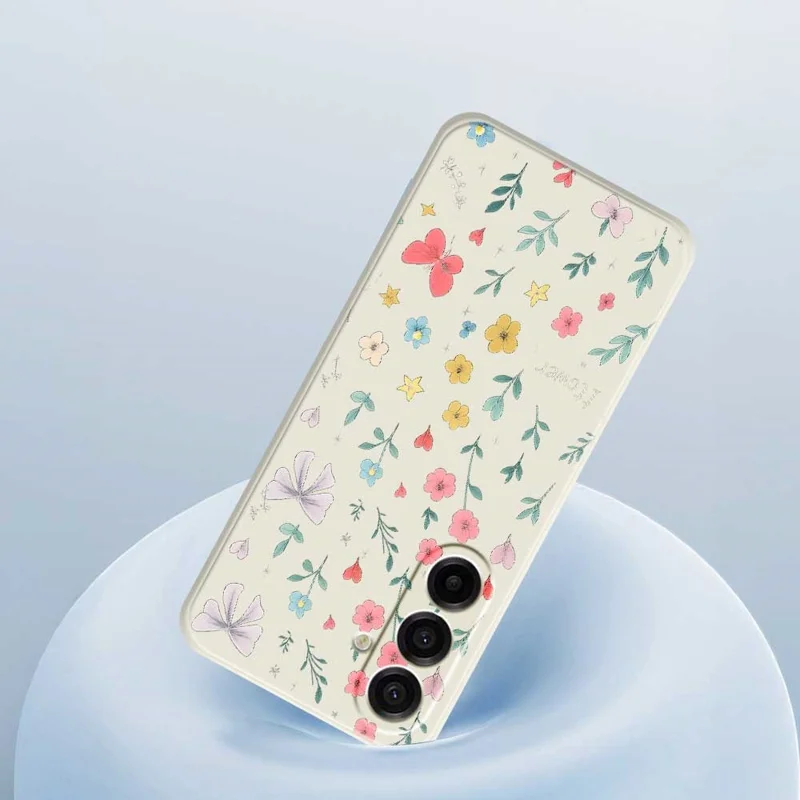 For Samsung Galaxy A17 5G Case Floral Bow Pattern Printing Straight Edge TPU Phone Back Cover - Beige