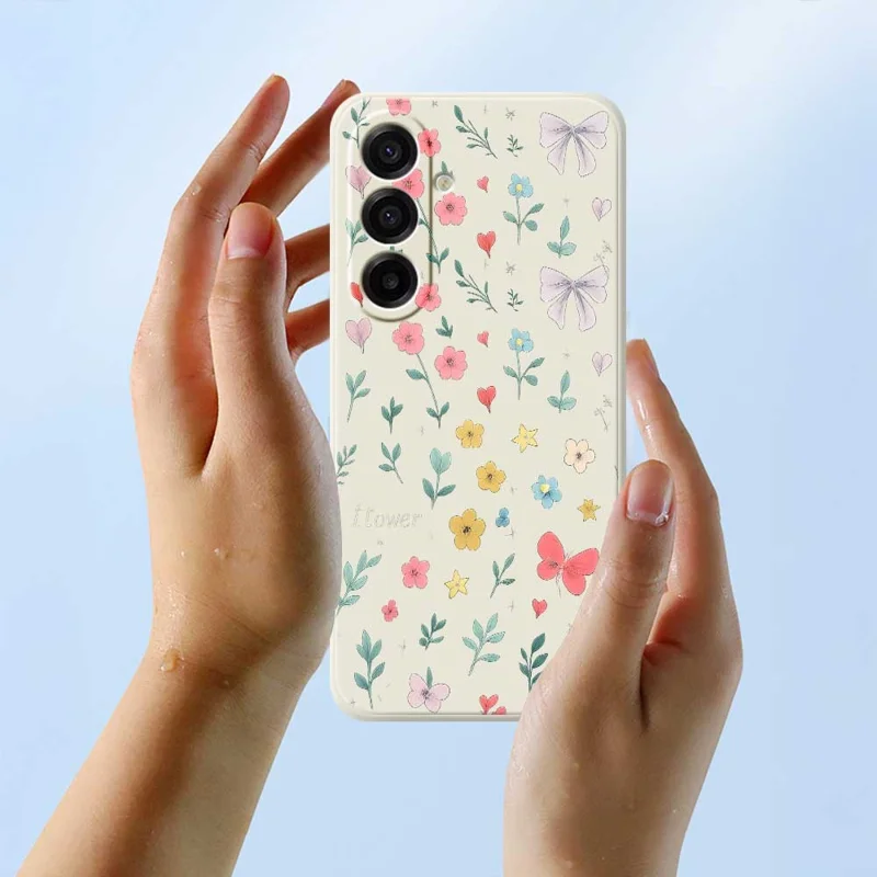 For Samsung Galaxy A17 5G Case Floral Bow Pattern Printing Straight Edge TPU Phone Back Cover - Beige