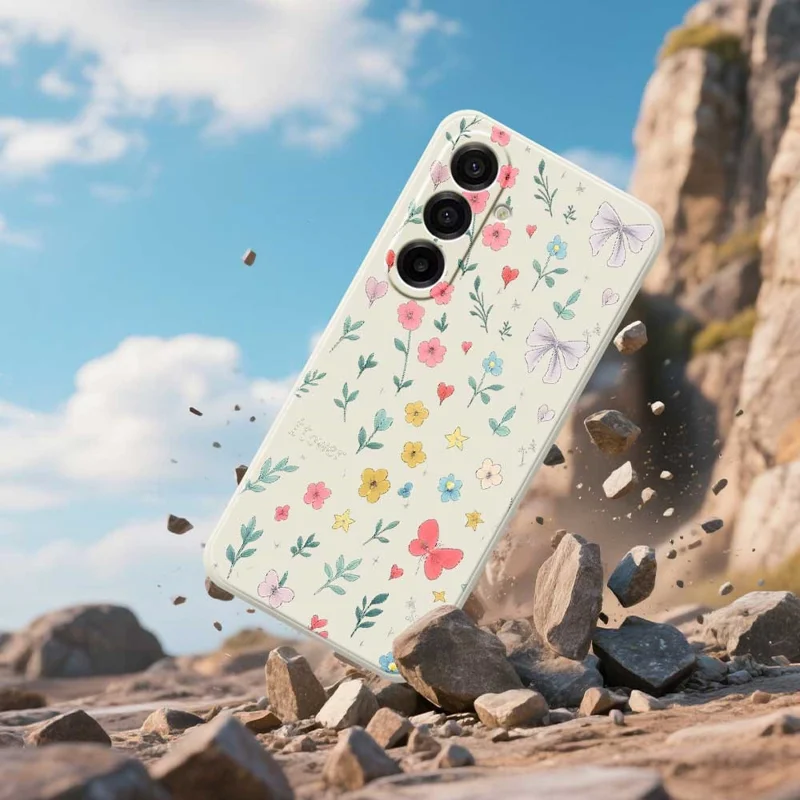 For Samsung Galaxy A17 5G Case Floral Bow Pattern Printing Straight Edge TPU Phone Back Cover - Beige