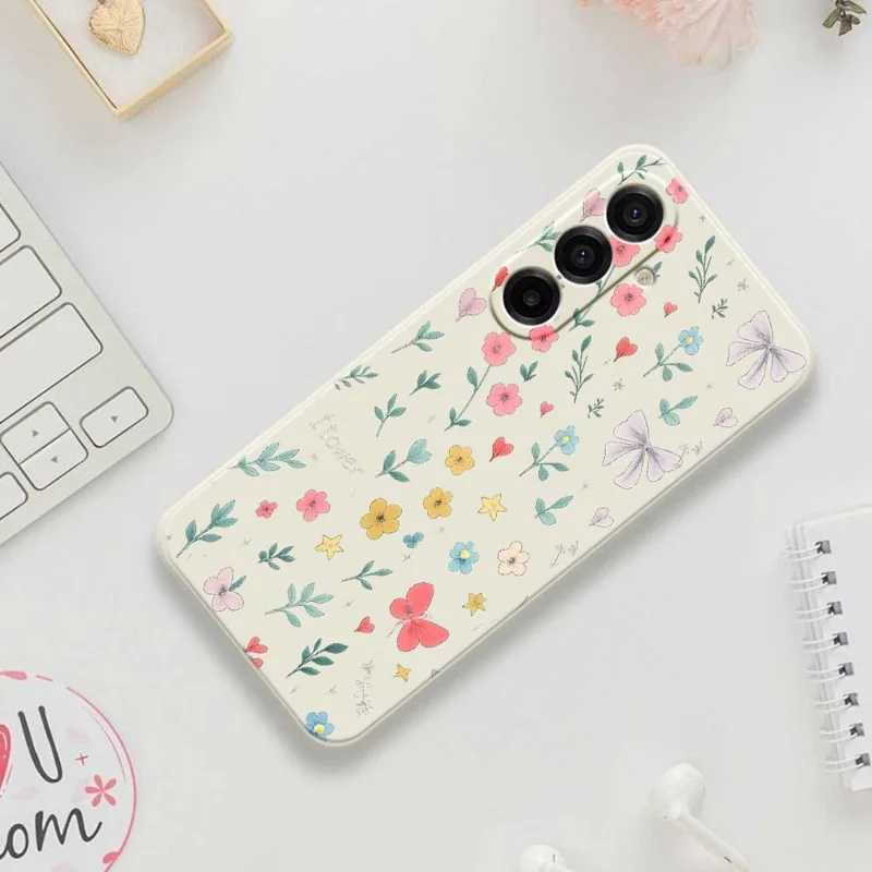 For Samsung Galaxy A17 5G Case Floral Bow Pattern Printing Straight Edge TPU Phone Back Cover - Beige
