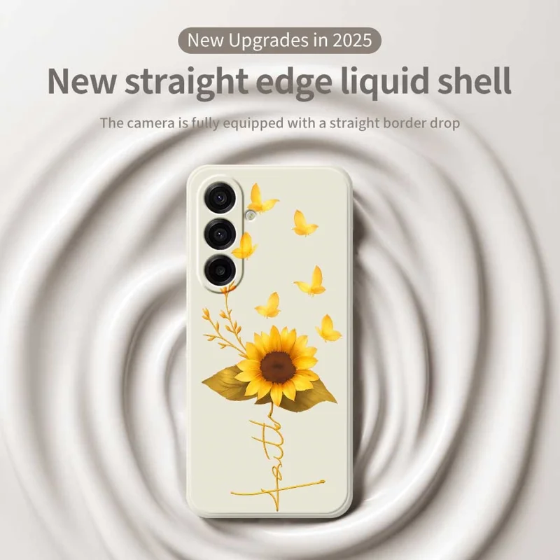 For Samsung Galaxy A17 5G Case Golden Butterfly Sunflower Pattern Printing Straight Edge TPU Phone Back Cover - Beige