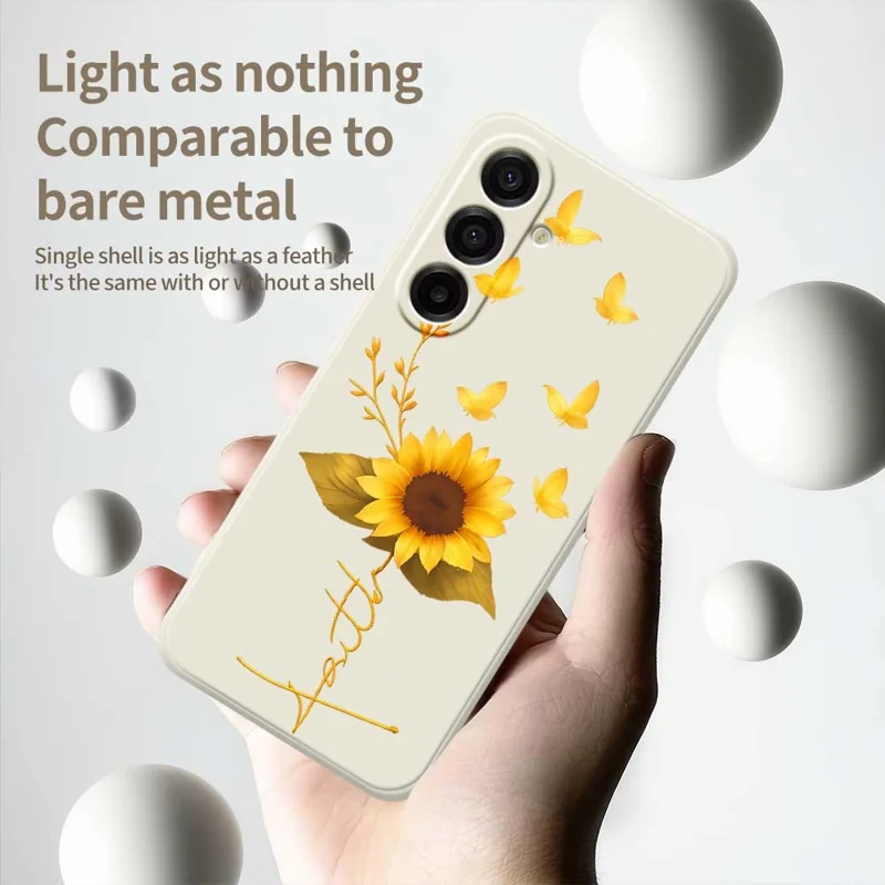 For Samsung Galaxy A17 5G Case Golden Butterfly Sunflower Pattern Printing Straight Edge TPU Phone Back Cover - Beige