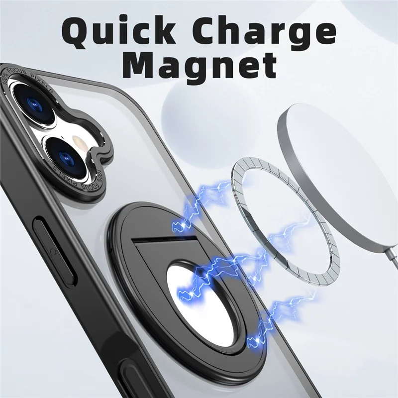 For iPhone 17 Clear Back Case Rotating Kickstand TPU + PC Phone Cover Compatible with MagSafe - Black