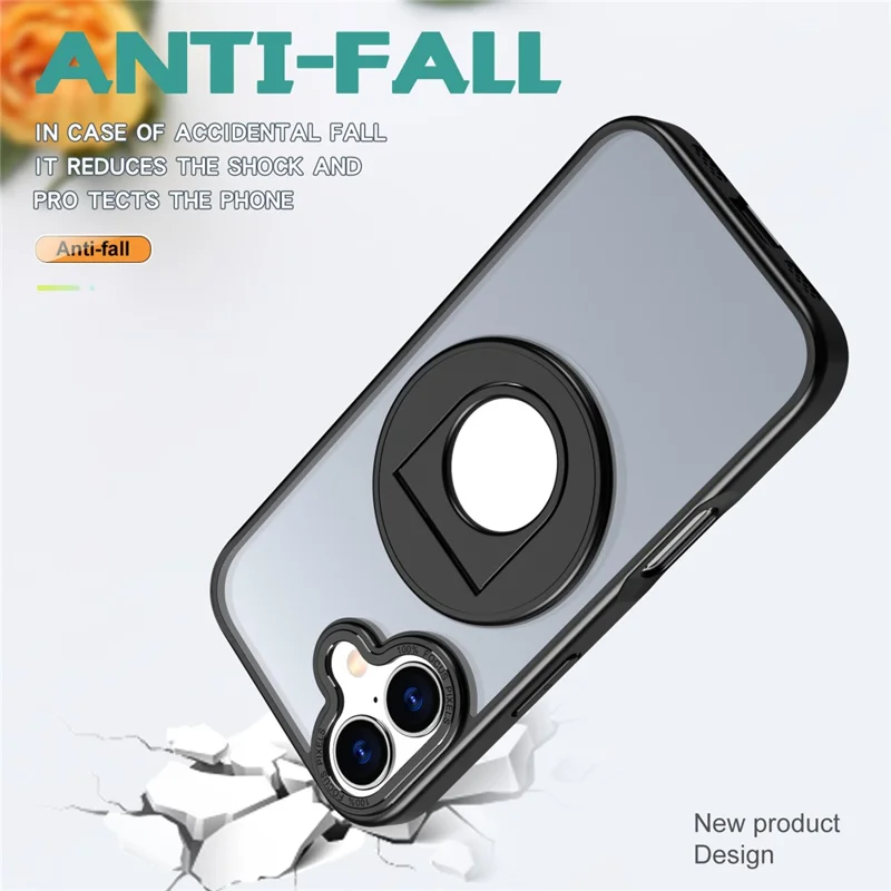 For iPhone 17 Clear Back Case Rotating Kickstand TPU + PC Phone Cover Compatible with MagSafe - Black