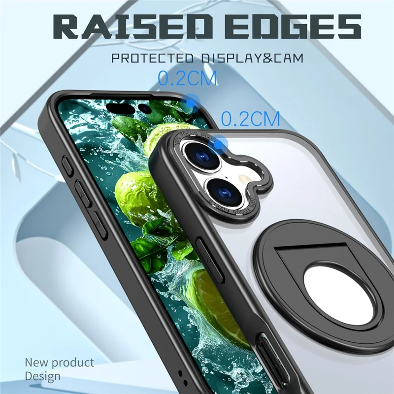 For iPhone 17 Clear Back Case Rotating Kickstand TPU + PC Phone Cover Compatible with MagSafe - Black