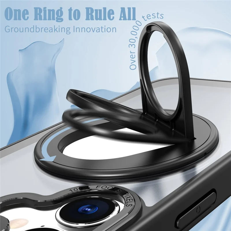 For iPhone 17 Clear Back Case Rotating Kickstand TPU + PC Phone Cover Compatible with MagSafe - Black