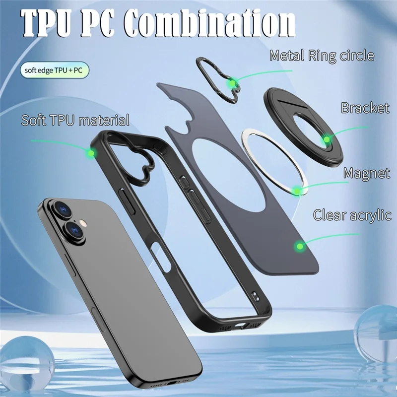 For iPhone 17 Clear Back Case Rotating Kickstand TPU + PC Phone Cover Compatible with MagSafe - Black