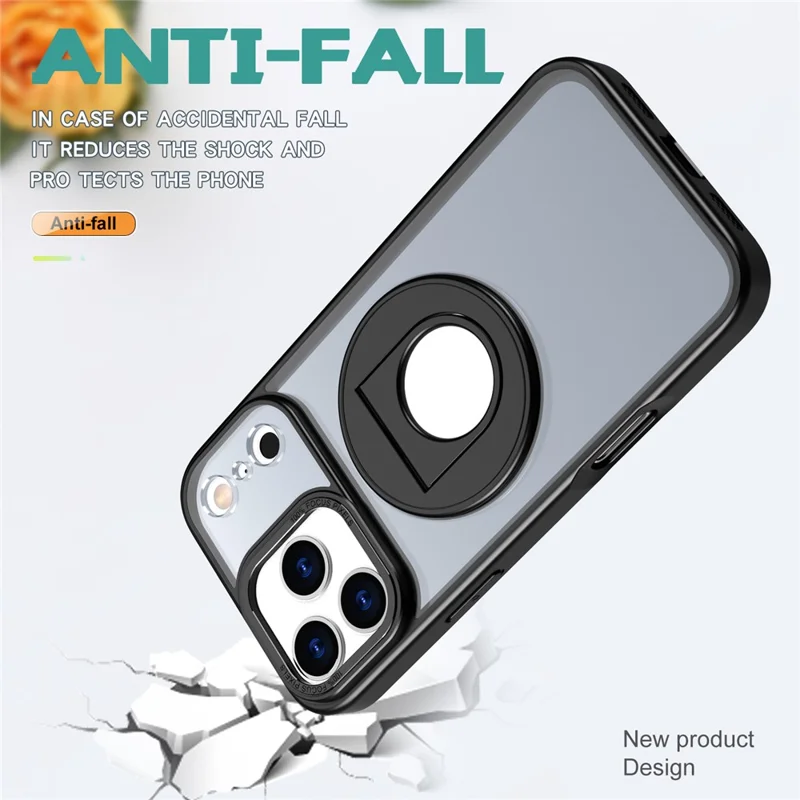 For iPhone 17 Pro Clear Back Case Rotating Kickstand TPU + PC Phone Cover Compatible with MagSafe - Black