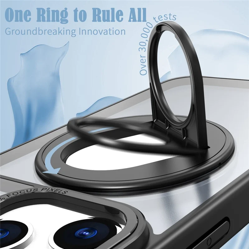 For iPhone 17 Pro Clear Back Case Rotating Kickstand TPU + PC Phone Cover Compatible with MagSafe - Black