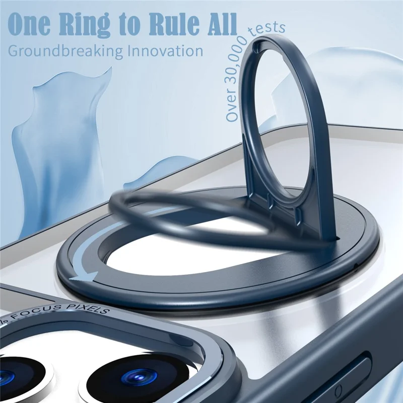 For iPhone 17 Pro Clear Back Case Rotating Kickstand TPU + PC Phone Cover Compatible with MagSafe - Dark Blue