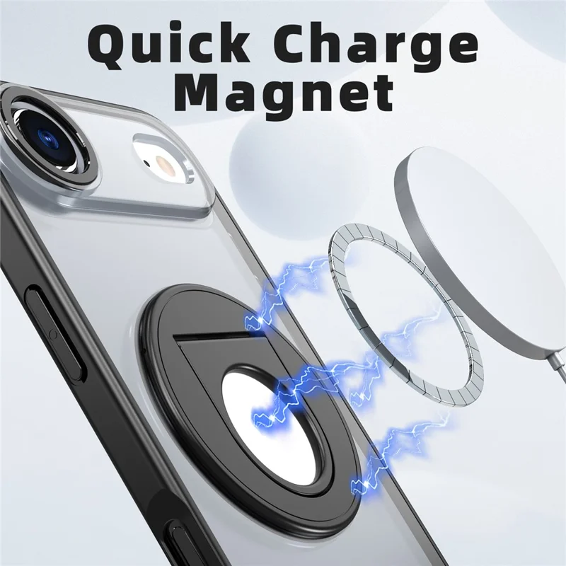 For iPhone Air Clear Back Case Rotating Kickstand TPU + PC Phone Cover Compatible with MagSafe - Black