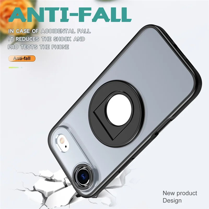 For iPhone Air Clear Back Case Rotating Kickstand TPU + PC Phone Cover Compatible with MagSafe - Black
