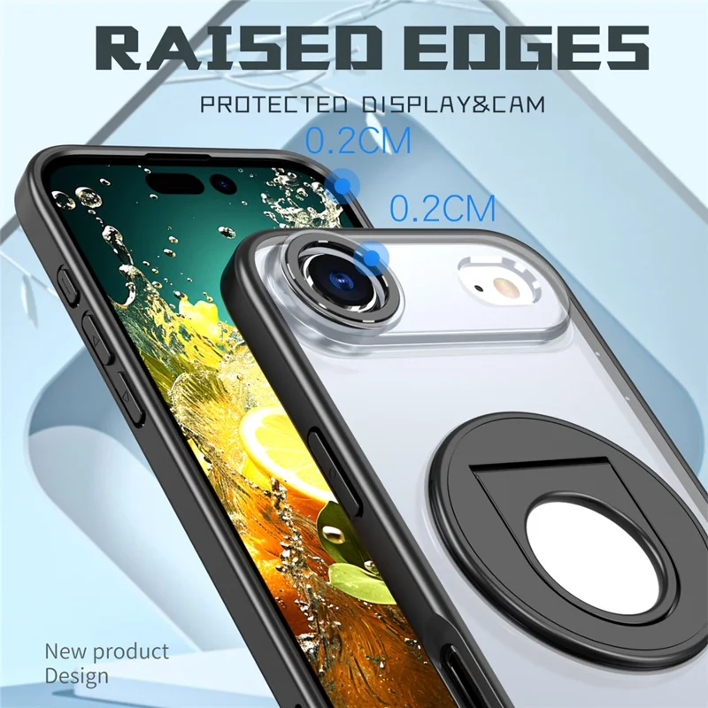 For iPhone Air Clear Back Case Rotating Kickstand TPU + PC Phone Cover Compatible with MagSafe - Black