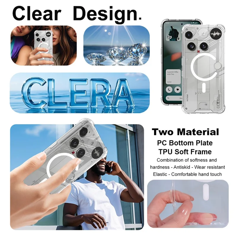 Custodia IMAK per Nothing Phone (3) 5G compatibile con MagSafe, antiurto in PC e TPU, cover per telefono trasparente