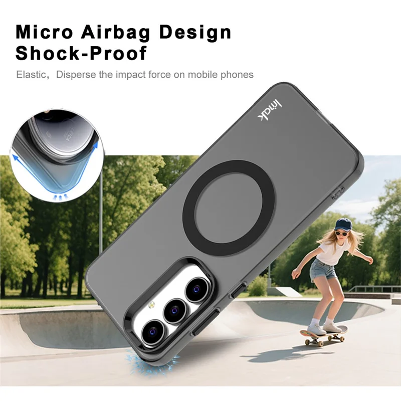 IMAK Für Samsung Galaxy S25 FE Hülle, Kompatibel mit MagSafe, Candy Color Stoßfeste TPU + PET Rückseite - Schwarz