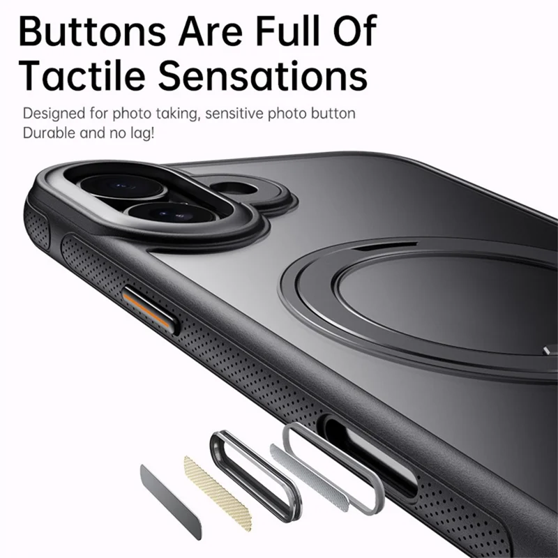 For iPhone 16 Case Compatible with MagSafe Kickstand TPU PC Phone Back Cover - Black