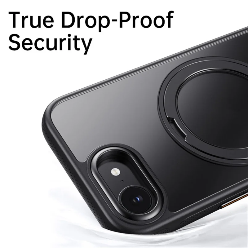 Capa para iPhone 16e Compatível com MagSafe com Suporte de Apoio, Capa Traseira de TPU e PC - Preto