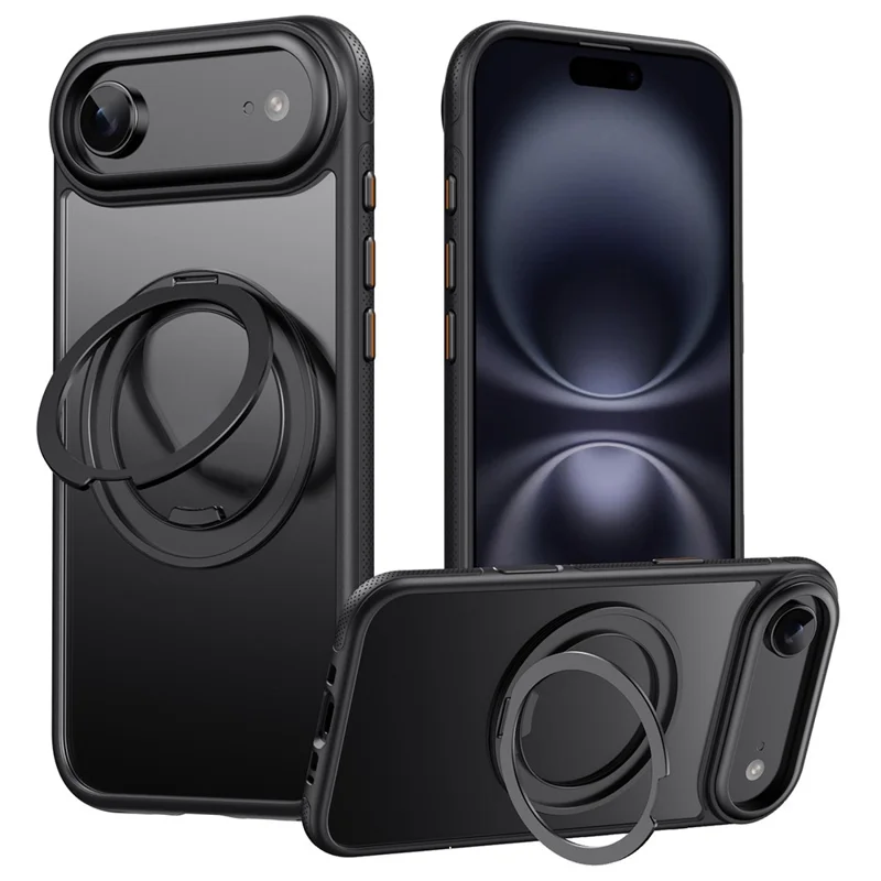 For iPhone 17 Air Case Compatible with MagSafe Kickstand TPU PC Phone Back Cover - Black