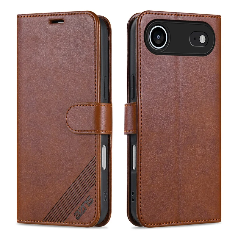 AZNS Funda de Cuero PU con Soporte Anticaídas para iPhone 17 - Marrón
