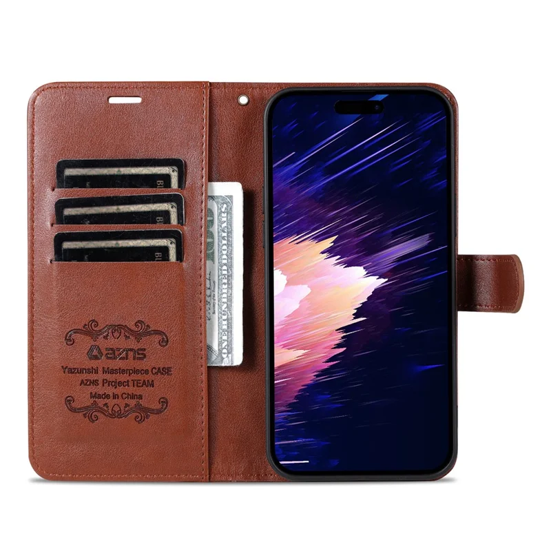 AZNS Funda de Cuero PU con Soporte Anticaídas para iPhone 17 - Marrón