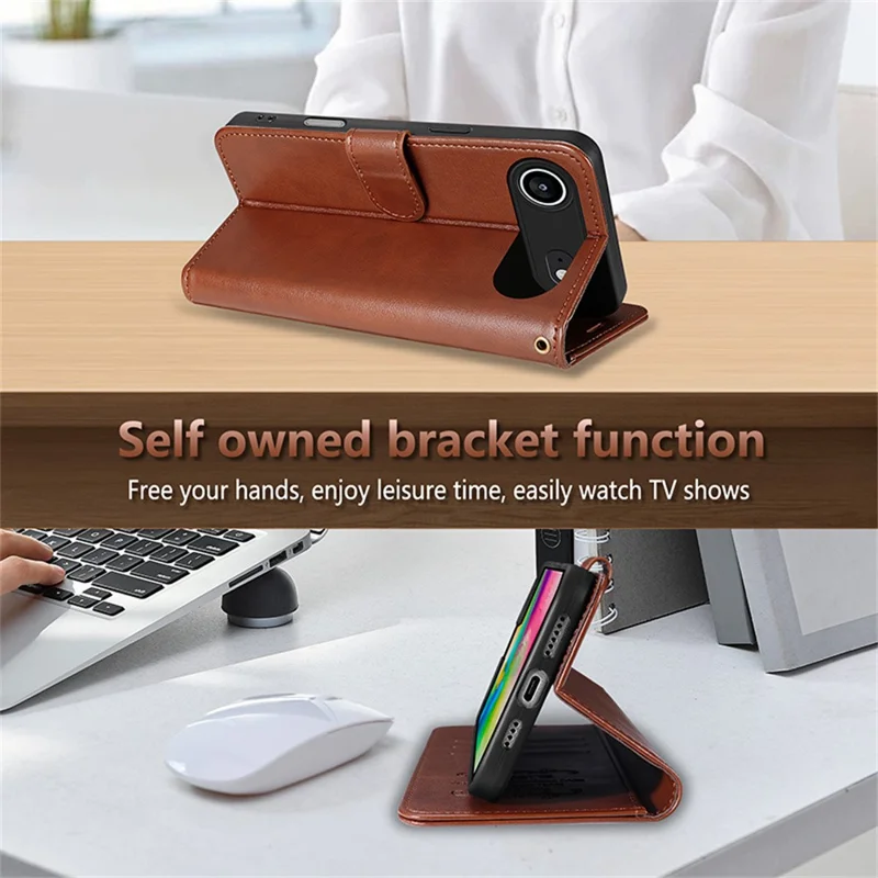 AZNS Funda de Cuero PU con Soporte Anticaídas para iPhone 17 - Marrón
