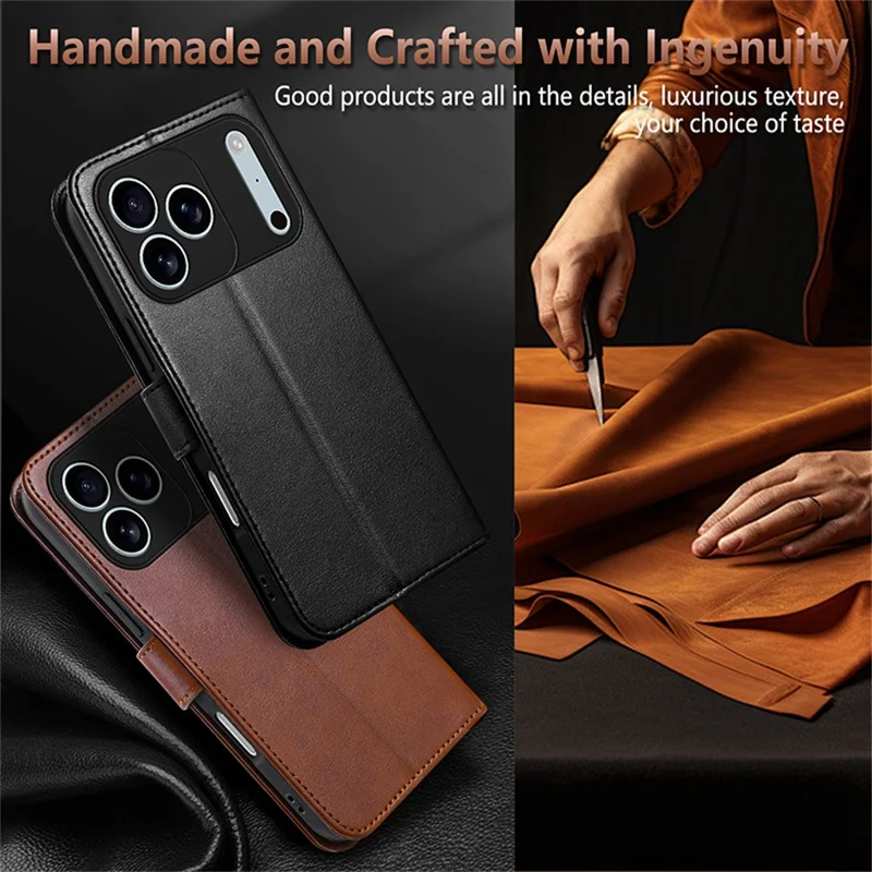 Funda para iPhone 17 Pro AZNS Antirayado de Cuero PU Soporte Billetera Funda de Teléfono - Marrón