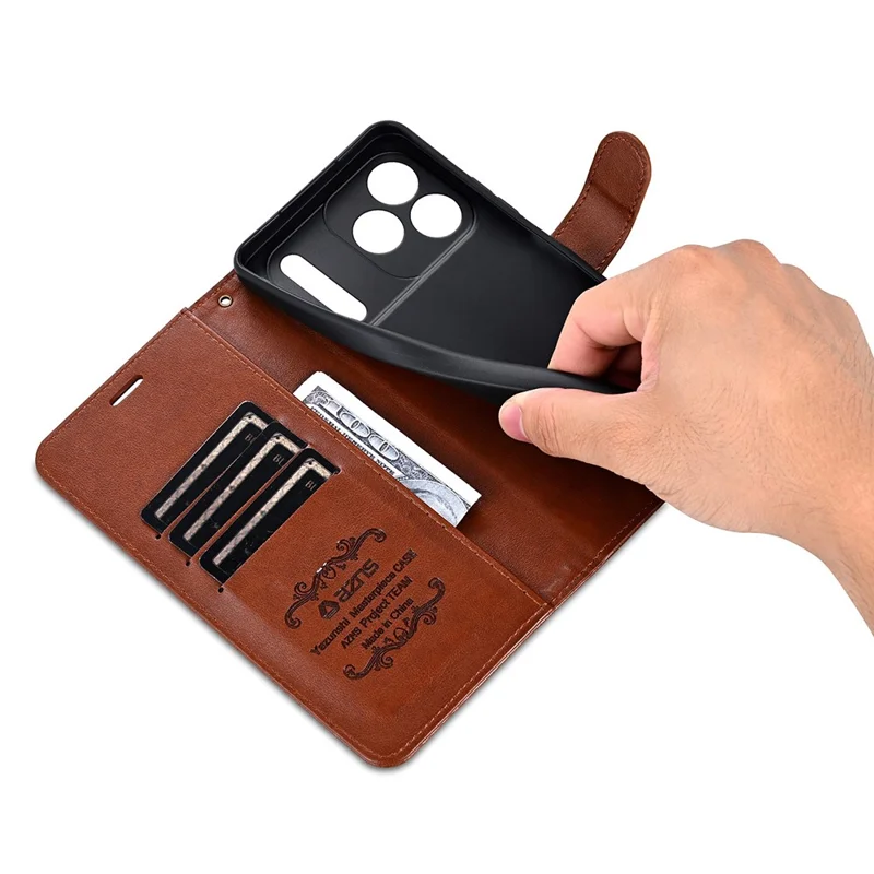 Funda para iPhone 17 Pro AZNS Antirayado de Cuero PU Soporte Billetera Funda de Teléfono - Marrón