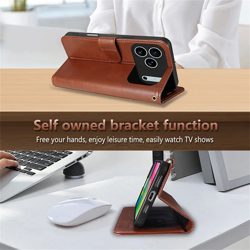 Funda AZNS para iPhone 17 Pro Max - Cartera de Cuero PU Antigolpes con Soporte - Marrón