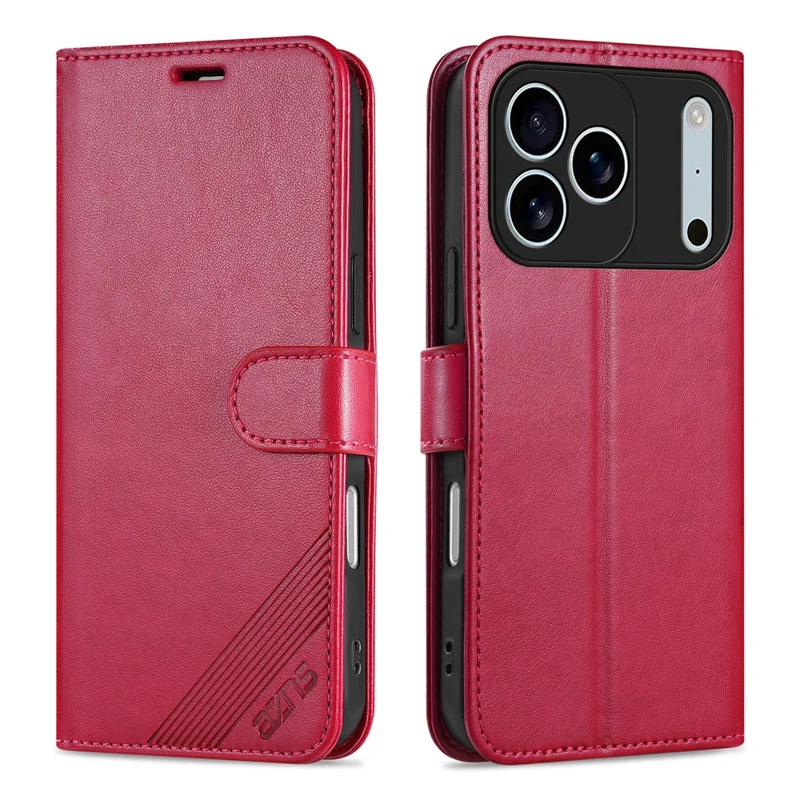 AZNS For iPhone 17 Pro Max Case Anti-Scratch PU Leather Stand Wallet Phone Cover - Red