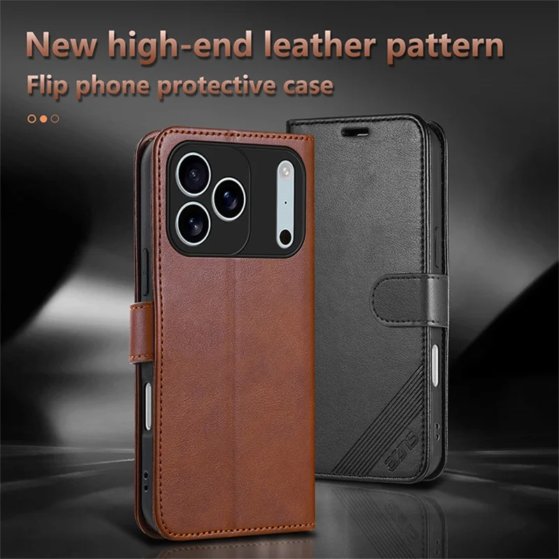 AZNS For iPhone 17 Pro Max Case Anti-Scratch PU Leather Stand Wallet Phone Cover - Red