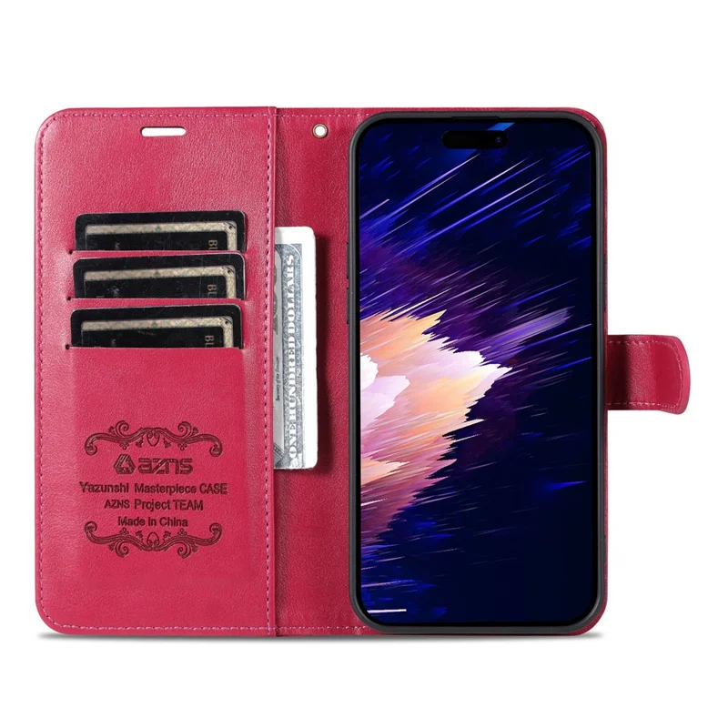 AZNS For iPhone 17 Pro Max Case Anti-Scratch PU Leather Stand Wallet Phone Cover - Red
