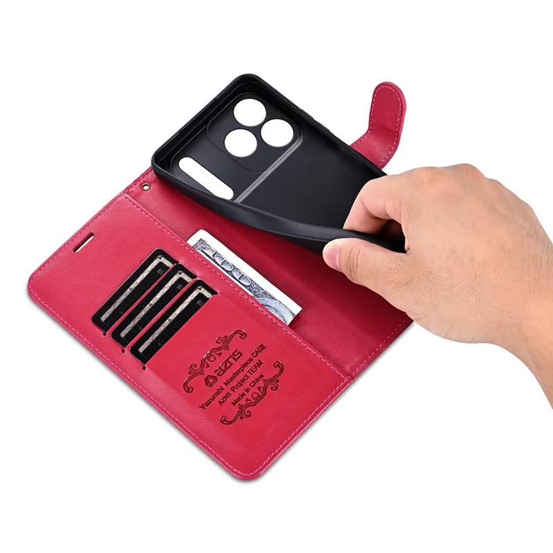 AZNS For iPhone 17 Pro Max Case Anti-Scratch PU Leather Stand Wallet Phone Cover - Red