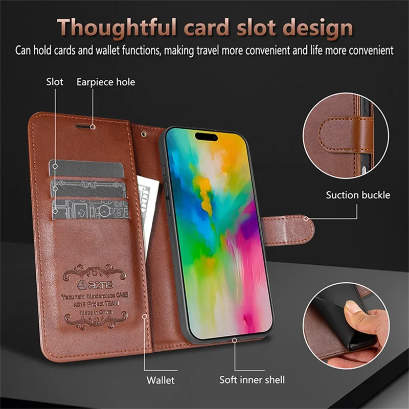 AZNS For iPhone 17 Pro Max Case Anti-Scratch PU Leather Stand Wallet Phone Cover - Red