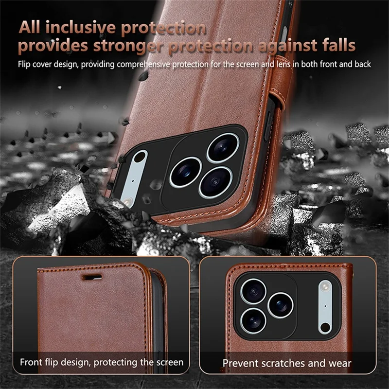 AZNS For iPhone 17 Pro Max Case Anti-Scratch PU Leather Stand Wallet Phone Cover - Red