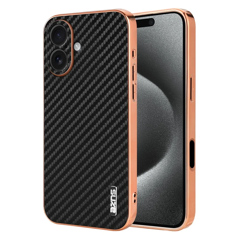 AZNS per iPhone 17 Cover con Texture Elettroplaccata in Fibra di Carbonio PU + TPU - Nero