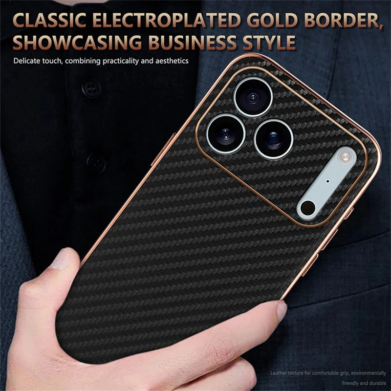 AZNS Étui pour iPhone 17 Pro Texture en fibre de carbone électroplaquée PU + TPU - Noir
